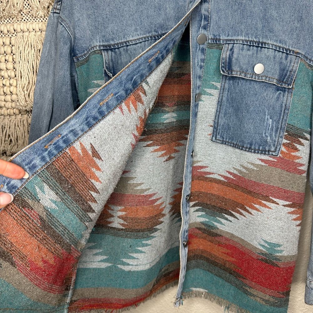 Denim Aztec Pattern Jacket - image 2